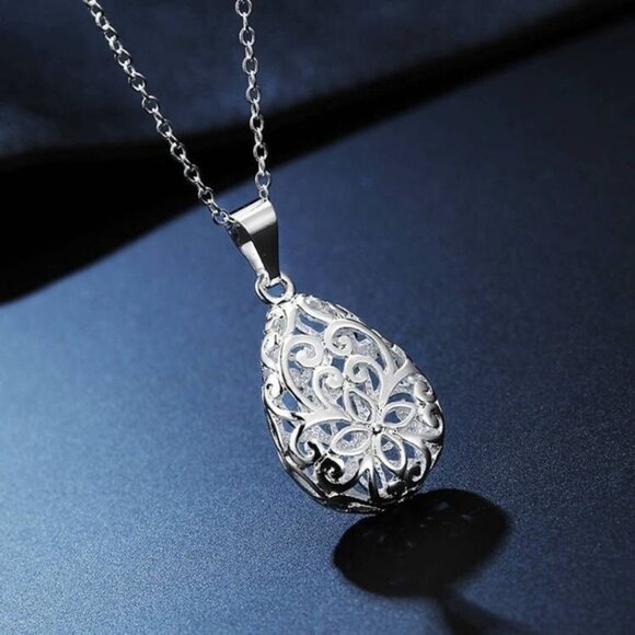 Viviana Filigree Water Drop Pendant Sterling Silver Necklace Gift Packaged - Picture 6 of 11